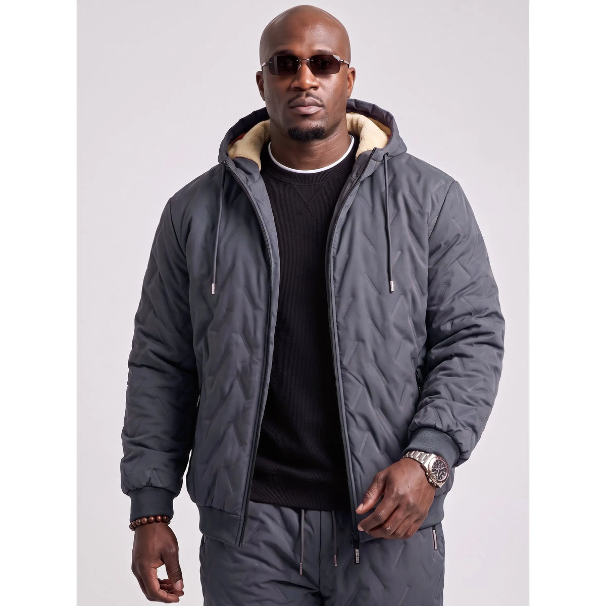 KZZ Men's Quilted Hooded Thermal Set