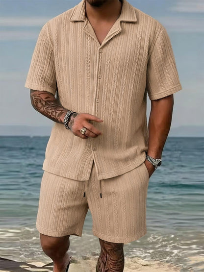 KZZ Men's Textured Knit Two-Piece Set