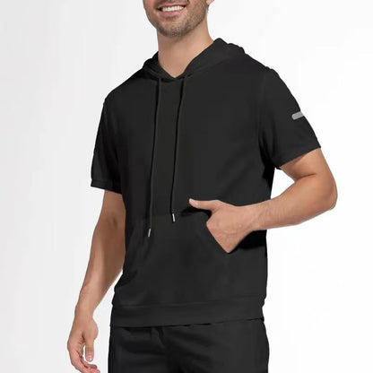 KZZ Men's solid color drawstring pocket hoodie