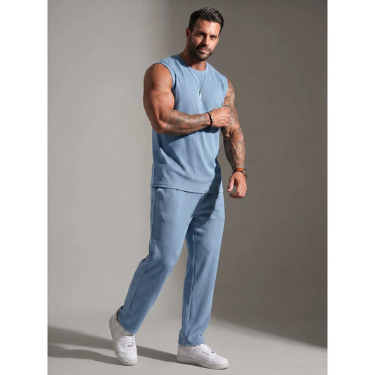 KZZ Men's Ribbed Knit Two-Piece Set
