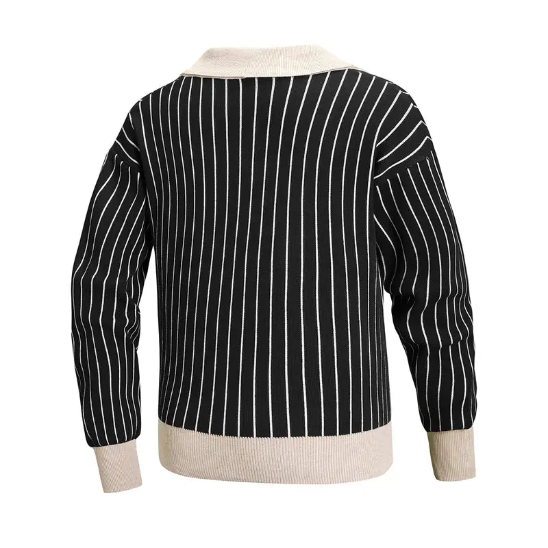 KZZ Men’s Vintage-Style Striped Double-Breasted Knitted Cardigan