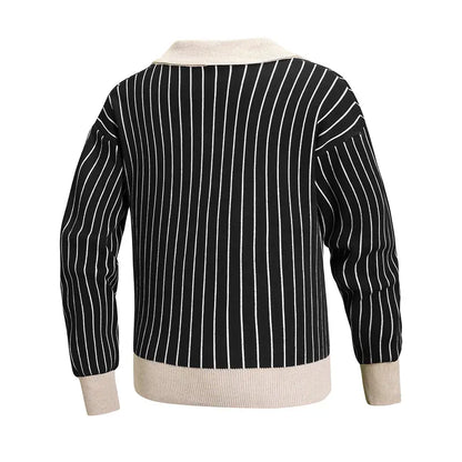 KZZ Men’s Vintage-Style Striped Double-Breasted Knitted Cardigan