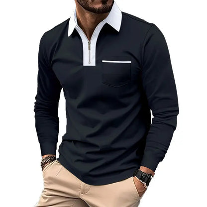 KZZ Men's long-sleeved polo shirt for spring and autumn