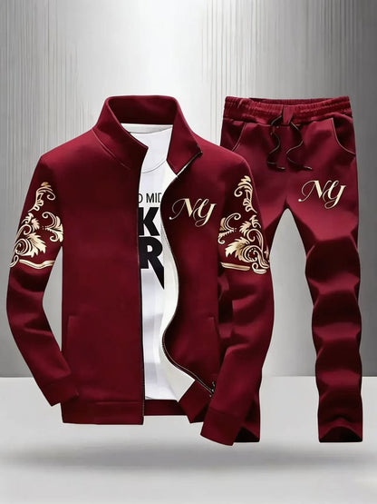KZZ Men's Stylish Stand-Collar Sports Set