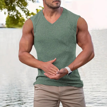 KZZ Men's Slim-Fit Vertical-Stripe Knit Vest