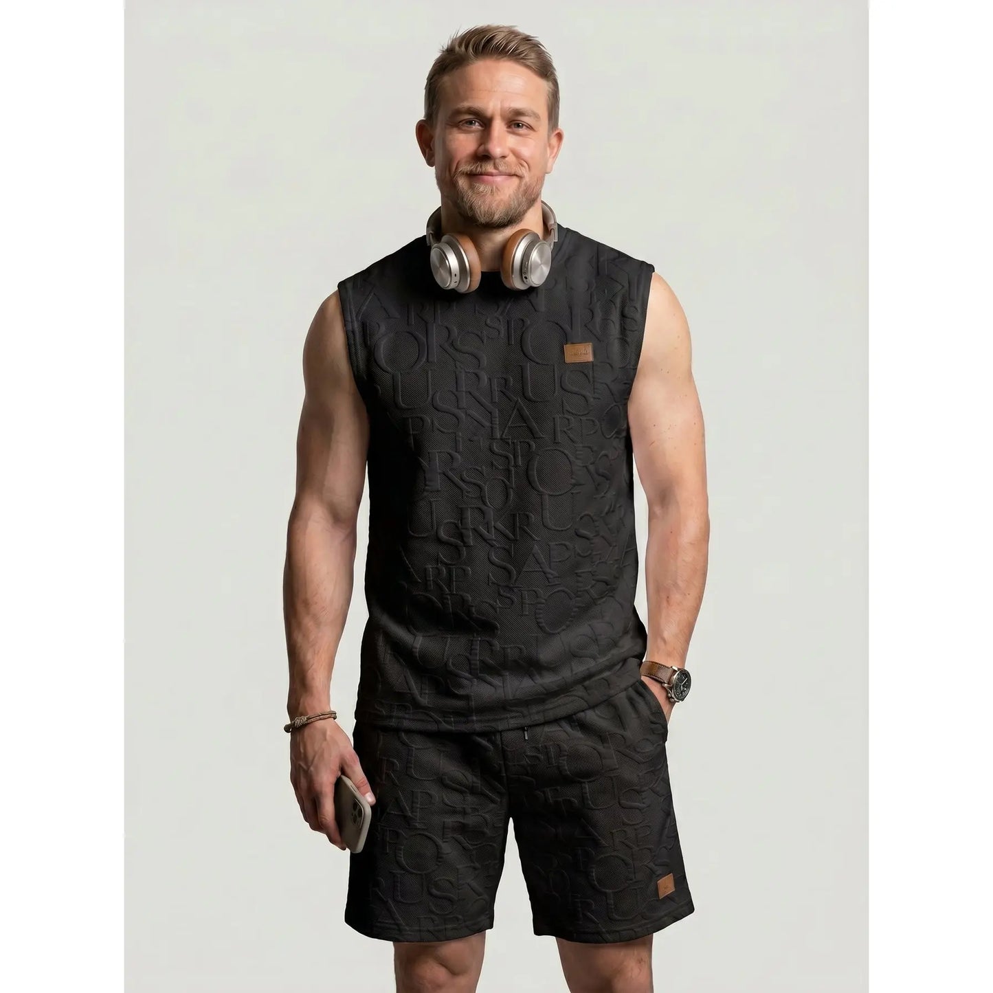 KZZ Men's Stylish Minimalist Sleeveless Two-Piece Set
