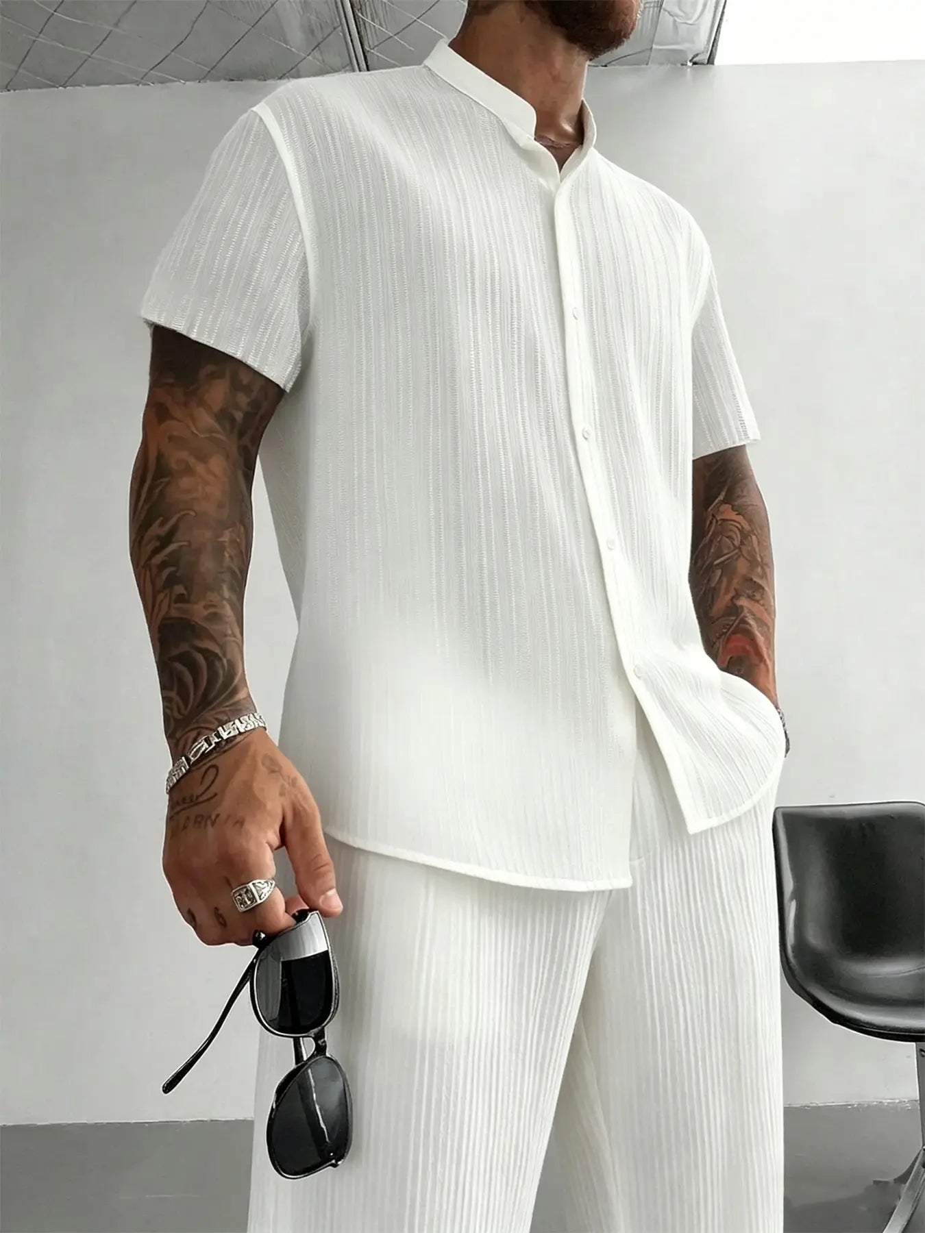 KZZ Men's Plus-Size Streetwear Two-Piece Set