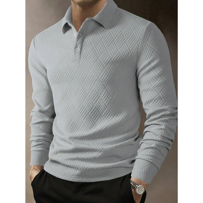 KZZ Men's Casual Plain Knit Long-Sleeve Polo Shirt