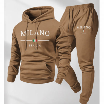 KZZ Men's  Letter Printed Hoodie and Drawstring Sweatpants Set