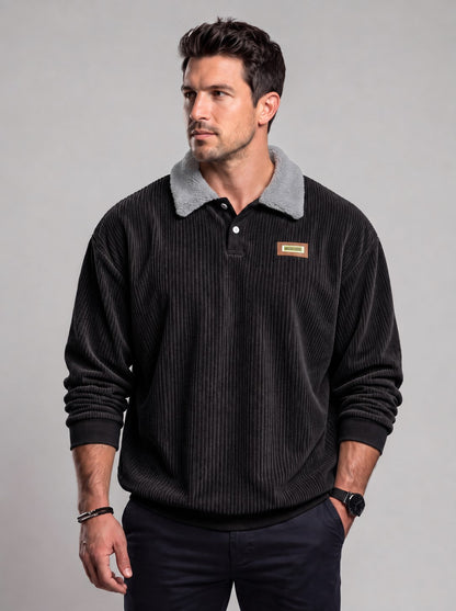 KZZ Corduroy Polo collar sweater couple autumn and winter style plus