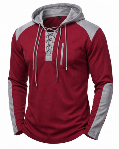KZZ Men's color-blocked drawstring hooded sweatshirt