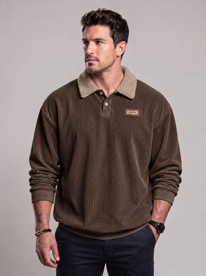KZZ Corduroy Polo collar sweater couple autumn and winter style plus
