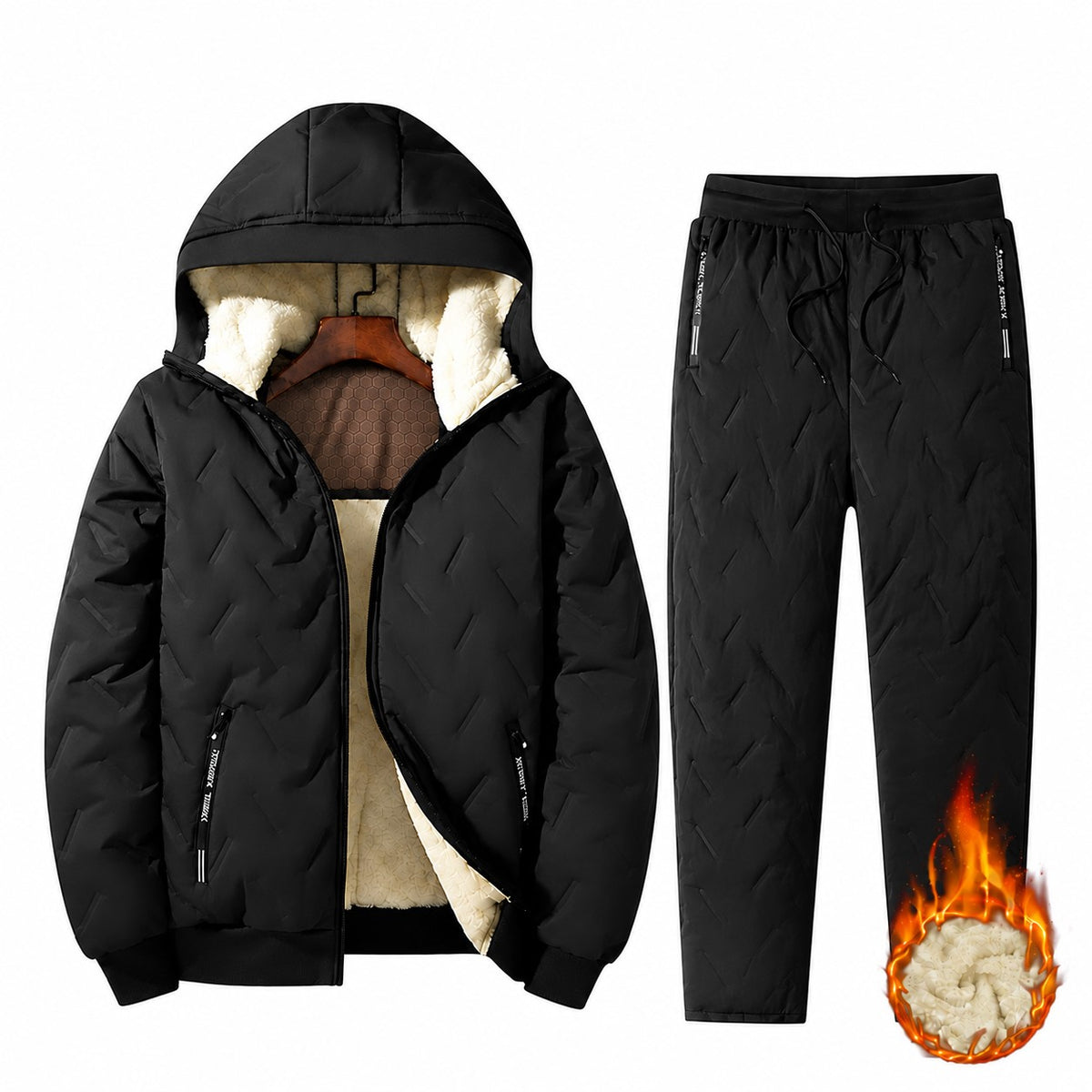 KZZ Men’s Autumn Winter Fleece Thickened Set - Multi-Pocket Design
