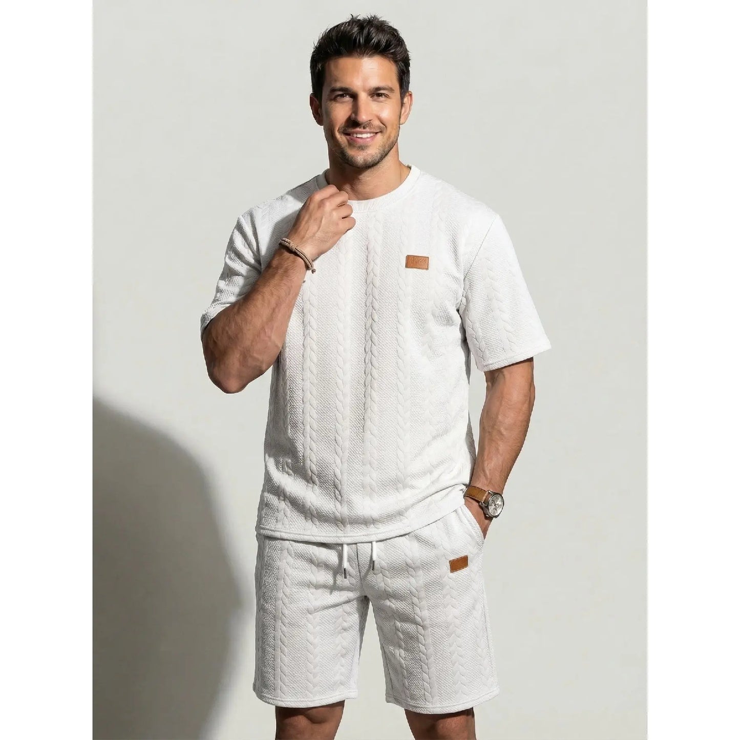 KZZ Men's summer casual fashion round neck short-sleeved short pants set