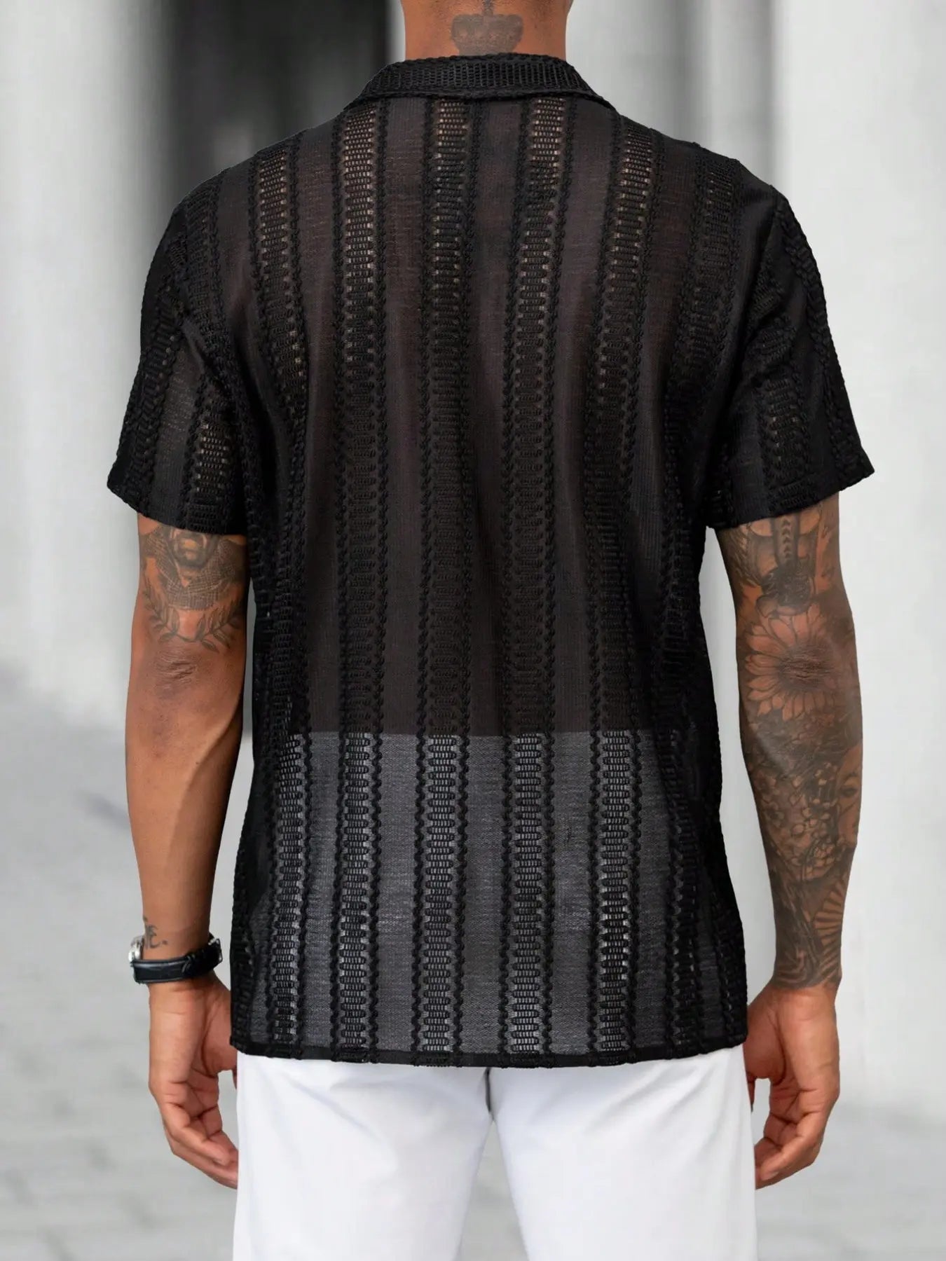 KZZ Men's Semi-Sheer Short-Sleeve Shirt