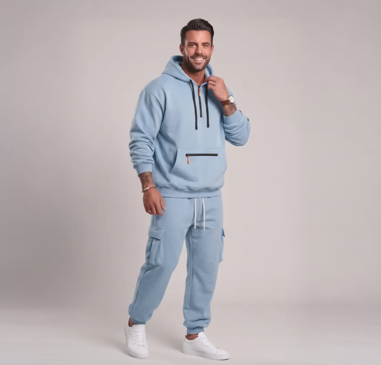 KZZ Men's Winter Fleece Lined Casual Set Long Sleeve Jacket & Pants