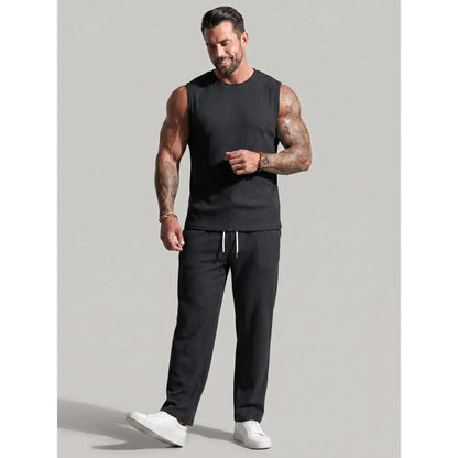 KZZ Men's Ribbed Knit Two-Piece Set