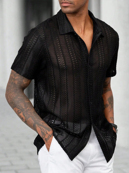 KZZ Men's Semi-Sheer Short-Sleeve Shirt