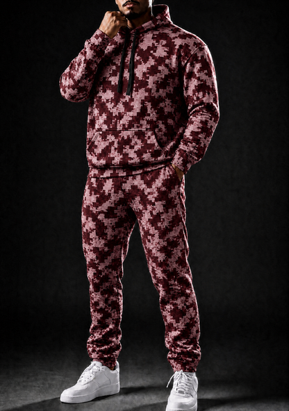 KZZ Men's Pixel Camouflage Hooded Tracksuit Two-Piece Casual Sportswear