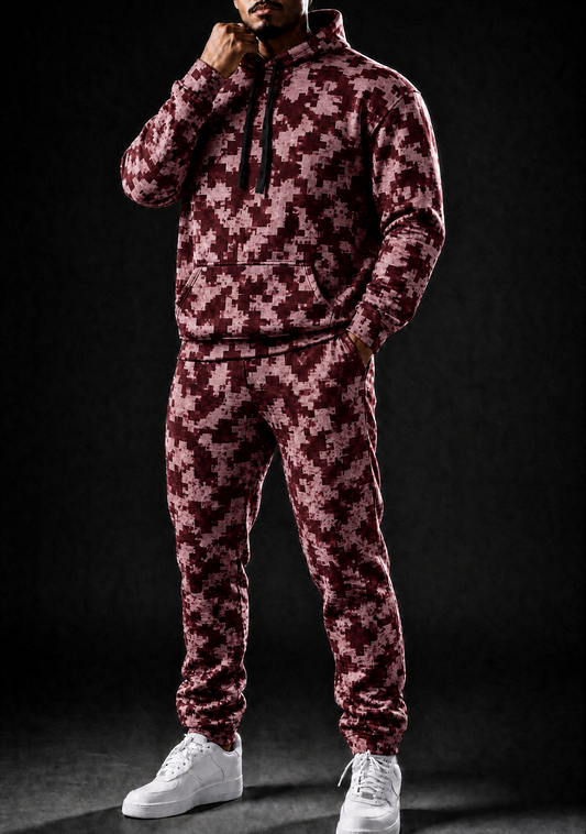KZZ Men's Pixel Camouflage Hooded Tracksuit Two-Piece Casual Sportswear