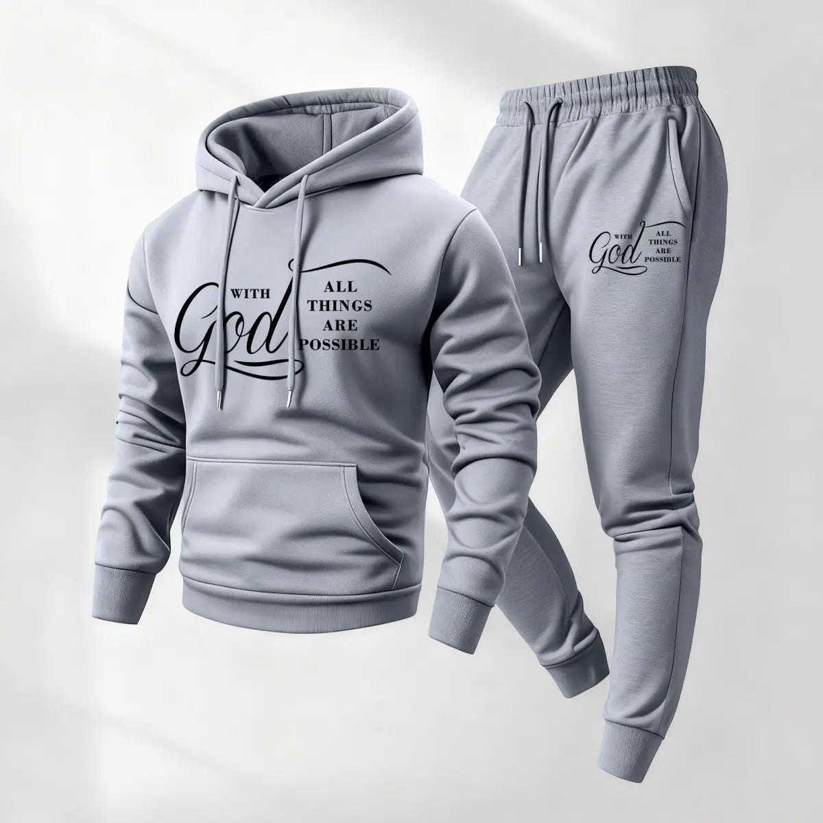 KZZ Men's Printed Hoodie and Drawstring Sweatpants Set