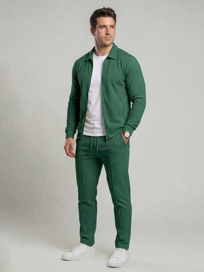 KZZ Sporty Two-piece Set Men's Plain Zip Up Jacket & Drawstring Waist Pants Tracksuit Set