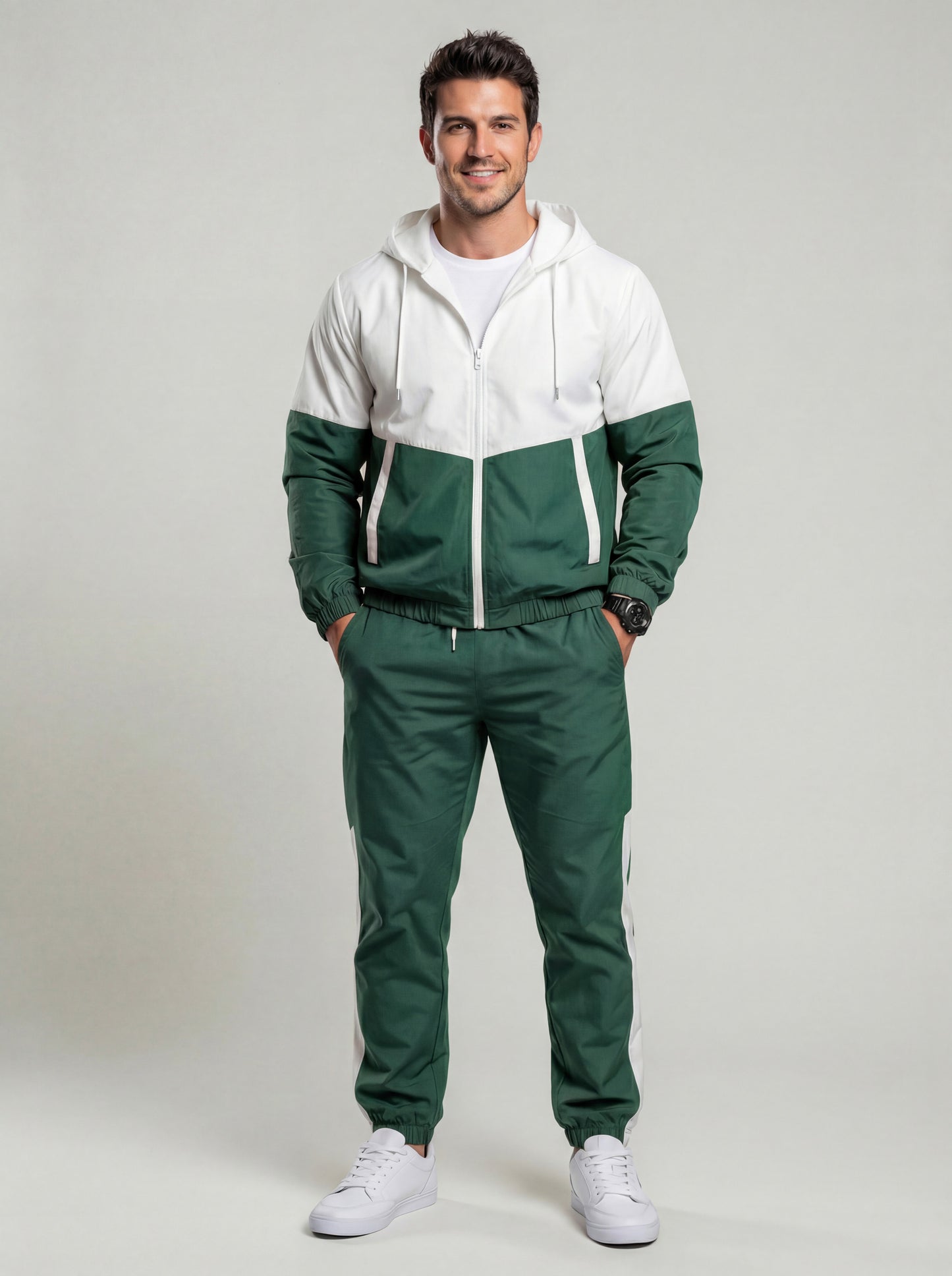 KZZ patchwork jacket and casual sports pants two-piece set