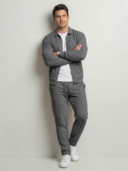 KZZ Sporty Two-piece Set Men's Plain Zip Up Jacket & Drawstring Waist Pants Tracksuit Set