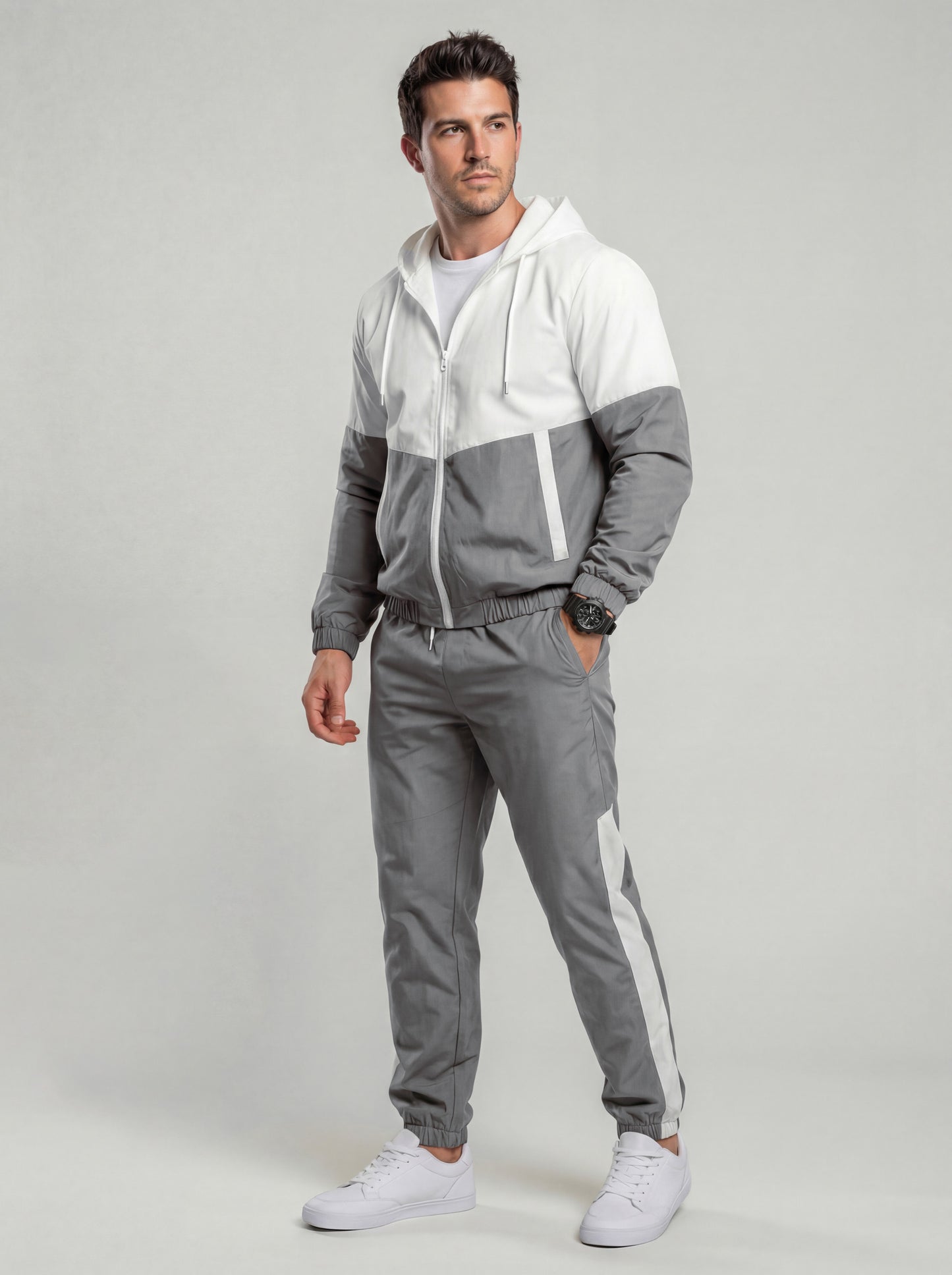 KZZ patchwork jacket and casual sports pants two-piece set