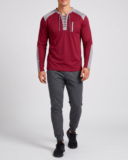 KZZ Men's drawstring waffle color-blocked long-sleeved plus-size casual sports style sweatshirt