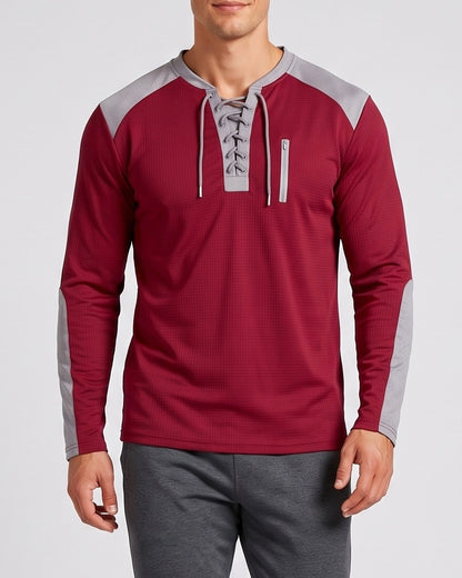 KZZ Men's drawstring waffle color-blocked long-sleeved plus-size casual sports style sweatshirt