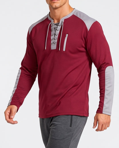 KZZ Men's drawstring waffle color-blocked long-sleeved plus-size casual sports style sweatshirt