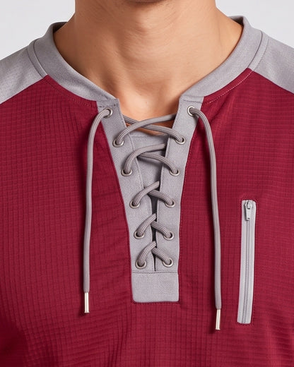 KZZ Men's drawstring waffle color-blocked long-sleeved plus-size casual sports style sweatshirt