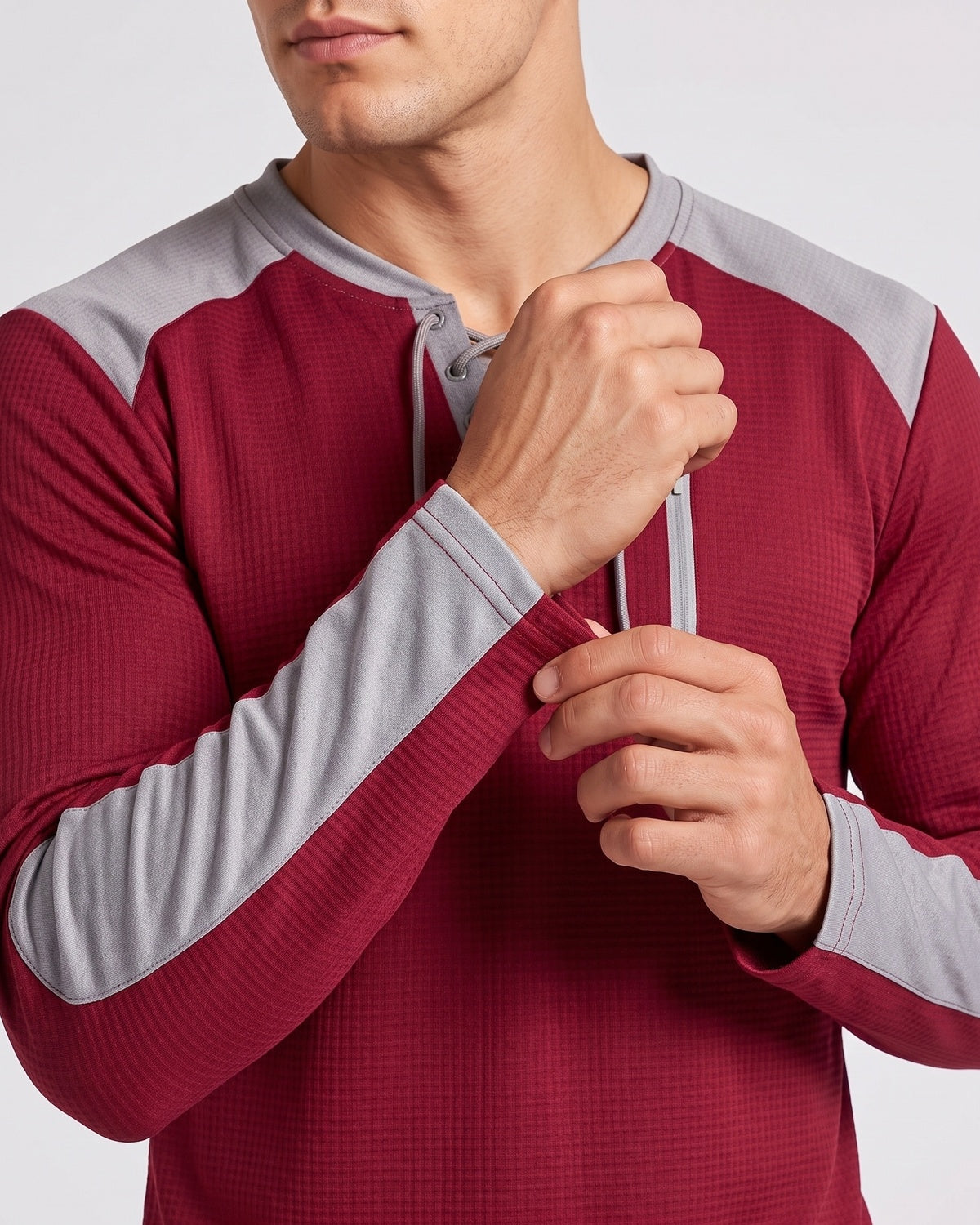KZZ Men's drawstring waffle color-blocked long-sleeved plus-size casual sports style sweatshirt