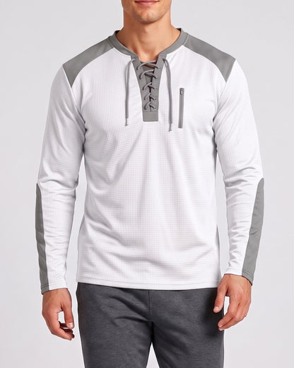 KZZ Men's drawstring waffle color-blocked long-sleeved plus-size casual sports style sweatshirt