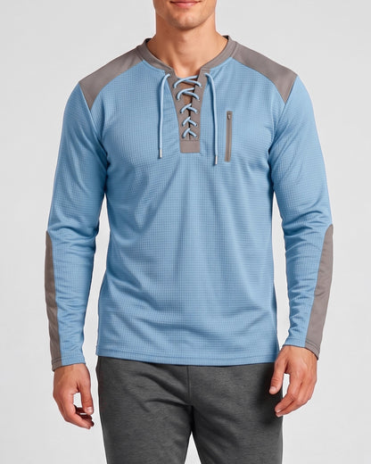 KZZ Men's drawstring waffle color-blocked long-sleeved plus-size casual sports style sweatshirt