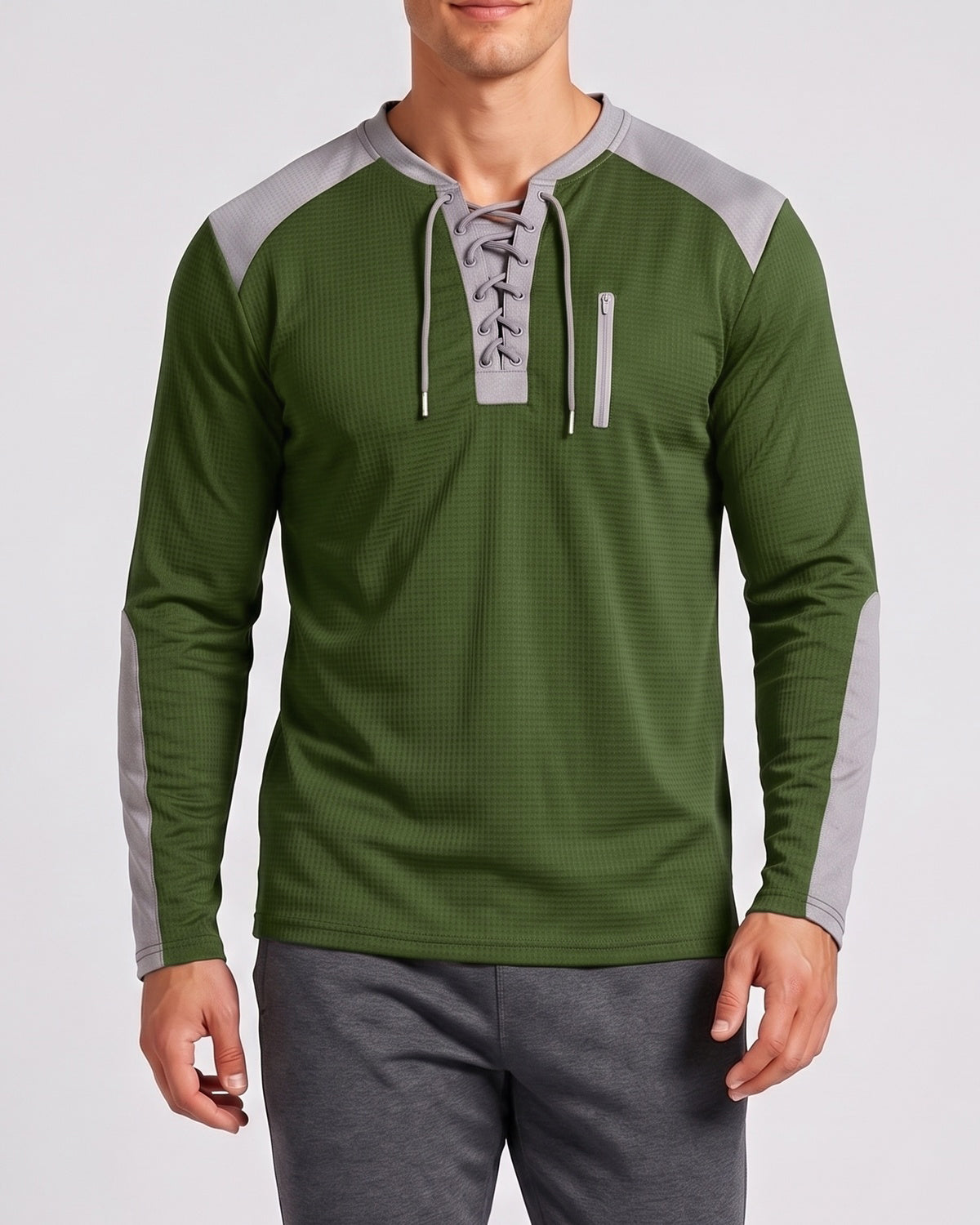 KZZ Men's drawstring waffle color-blocked long-sleeved plus-size casual sports style sweatshirt