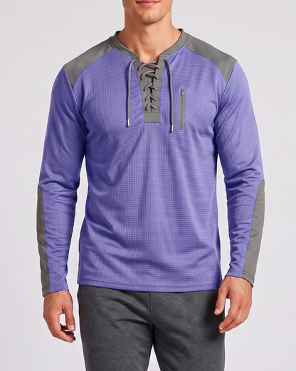 KZZ Men's drawstring waffle color-blocked long-sleeved plus-size casual sports style sweatshirt
