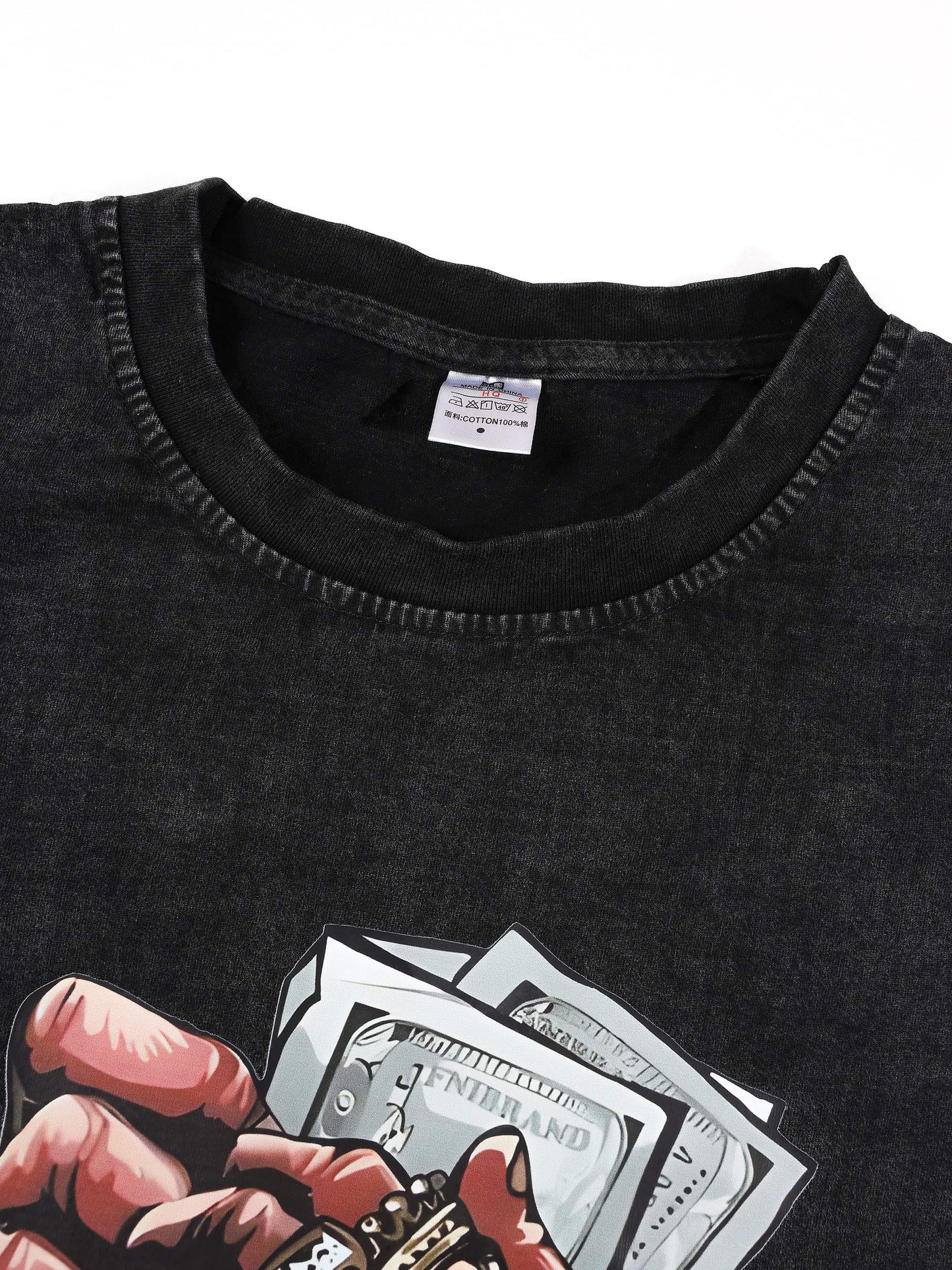 KZZ Hip-hop style acid-washed distressed short-sleeve T-shirt
