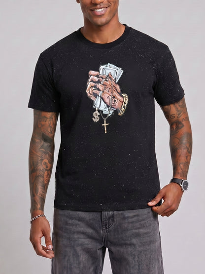 KZZ Men's Short-Sleeve Tee with Dazzling "Starry Sky" Effect