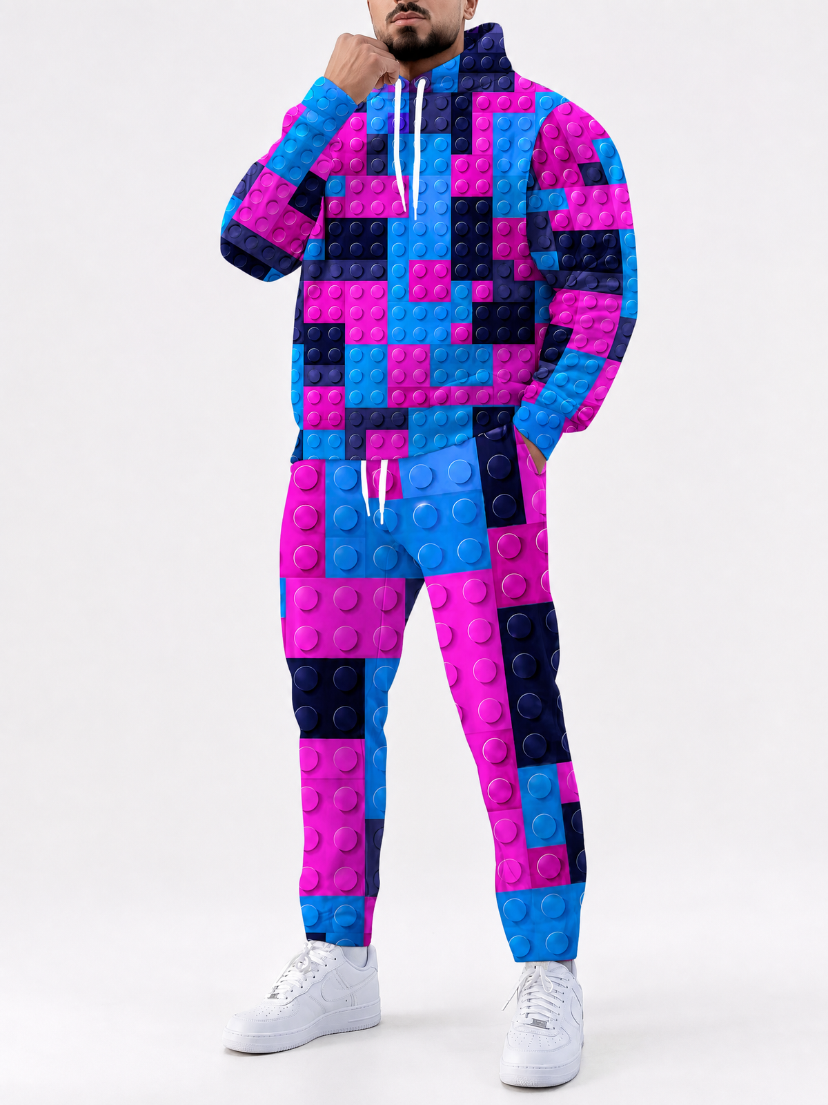 KZZ Irregular Pattern Casual Hoodie Print Set