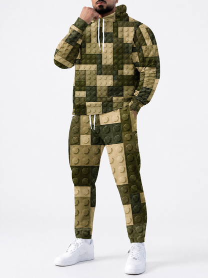 KZZ Irregular Pattern Casual Hoodie Print Set