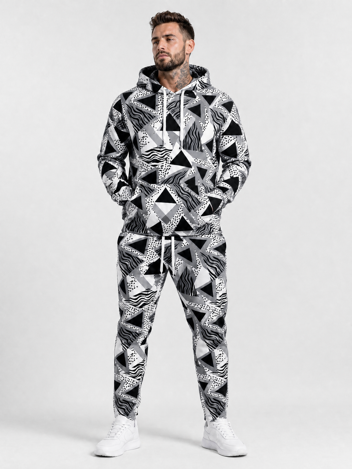 KZZ Geometric Print Casual Hoodie Set