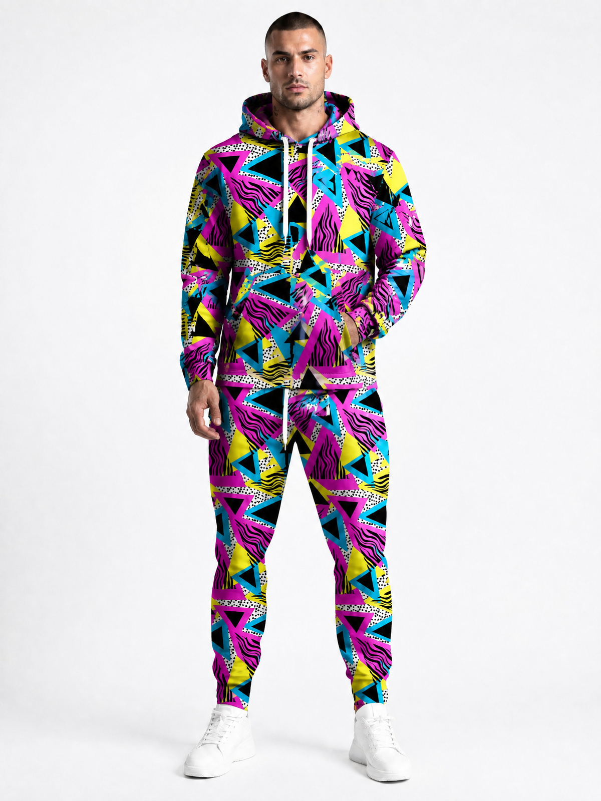 KZZ Geometric Print Casual Hoodie Set