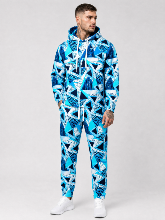 KZZ Geometric Print Casual Hoodie Set