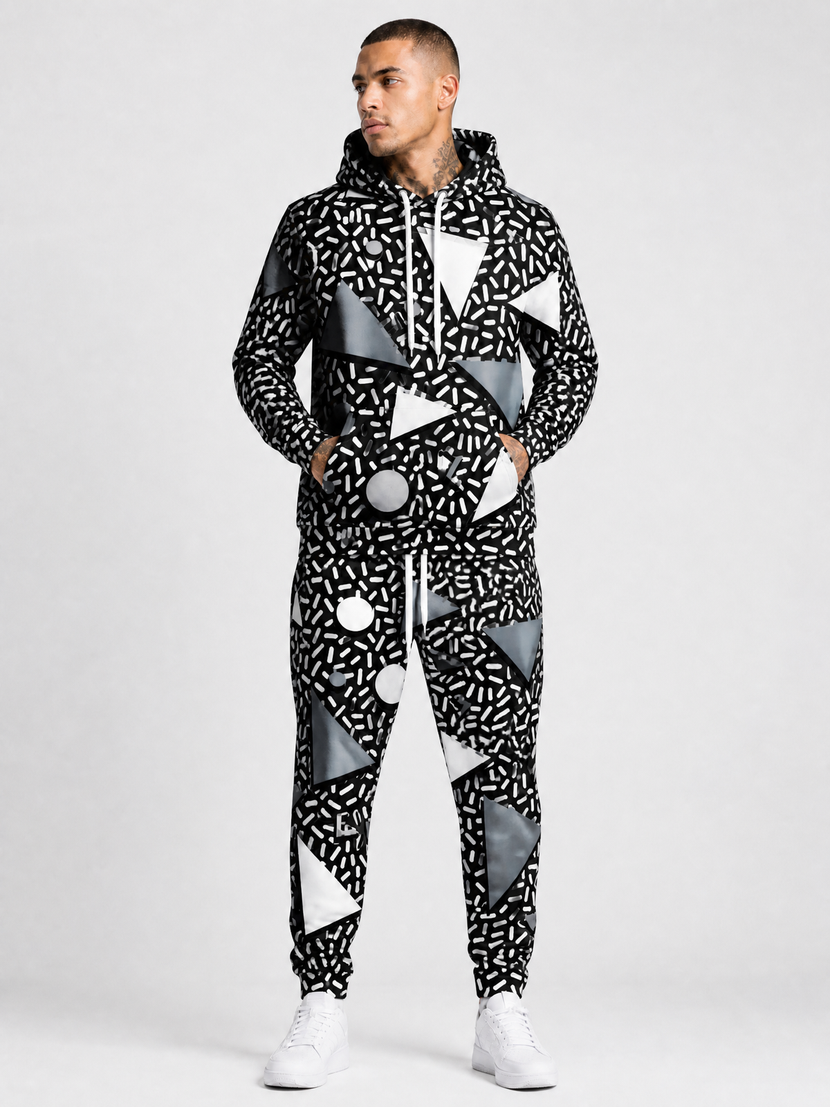 KZZ Casual Geometric Hoodie Suit for Men