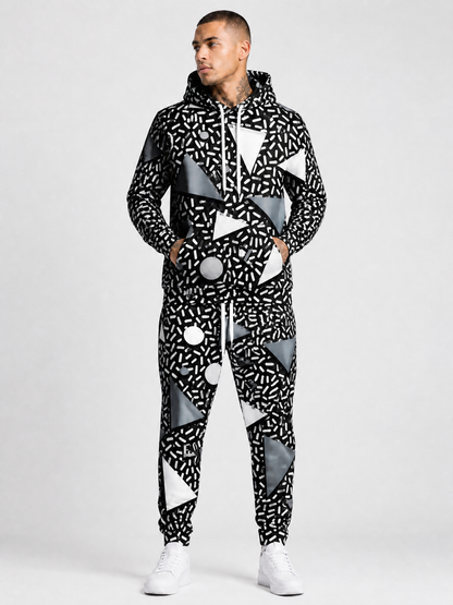 KZZ Casual Geometric Hoodie Suit for Men