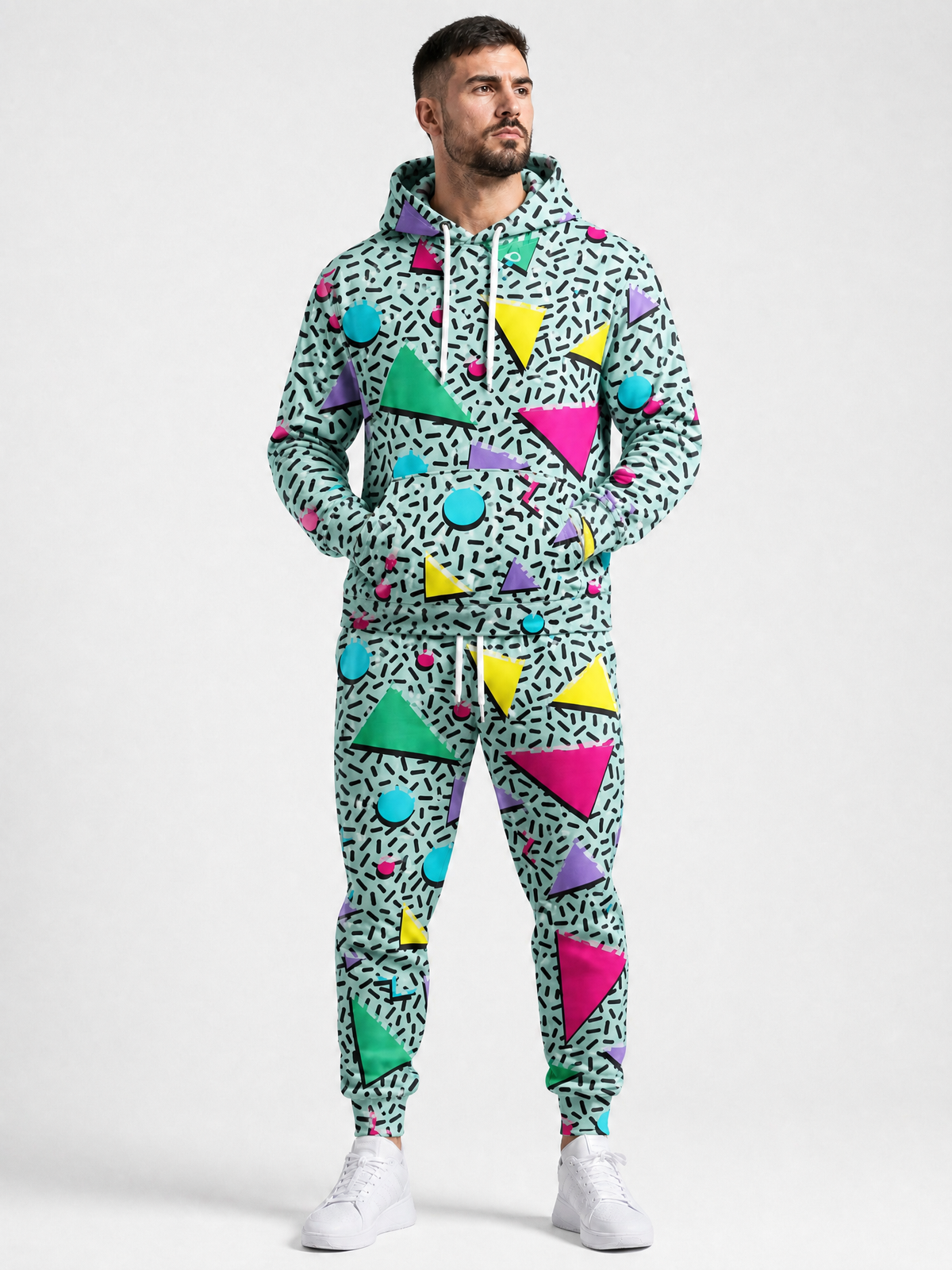 KZZ Casual Geometric Hoodie Suit for Men
