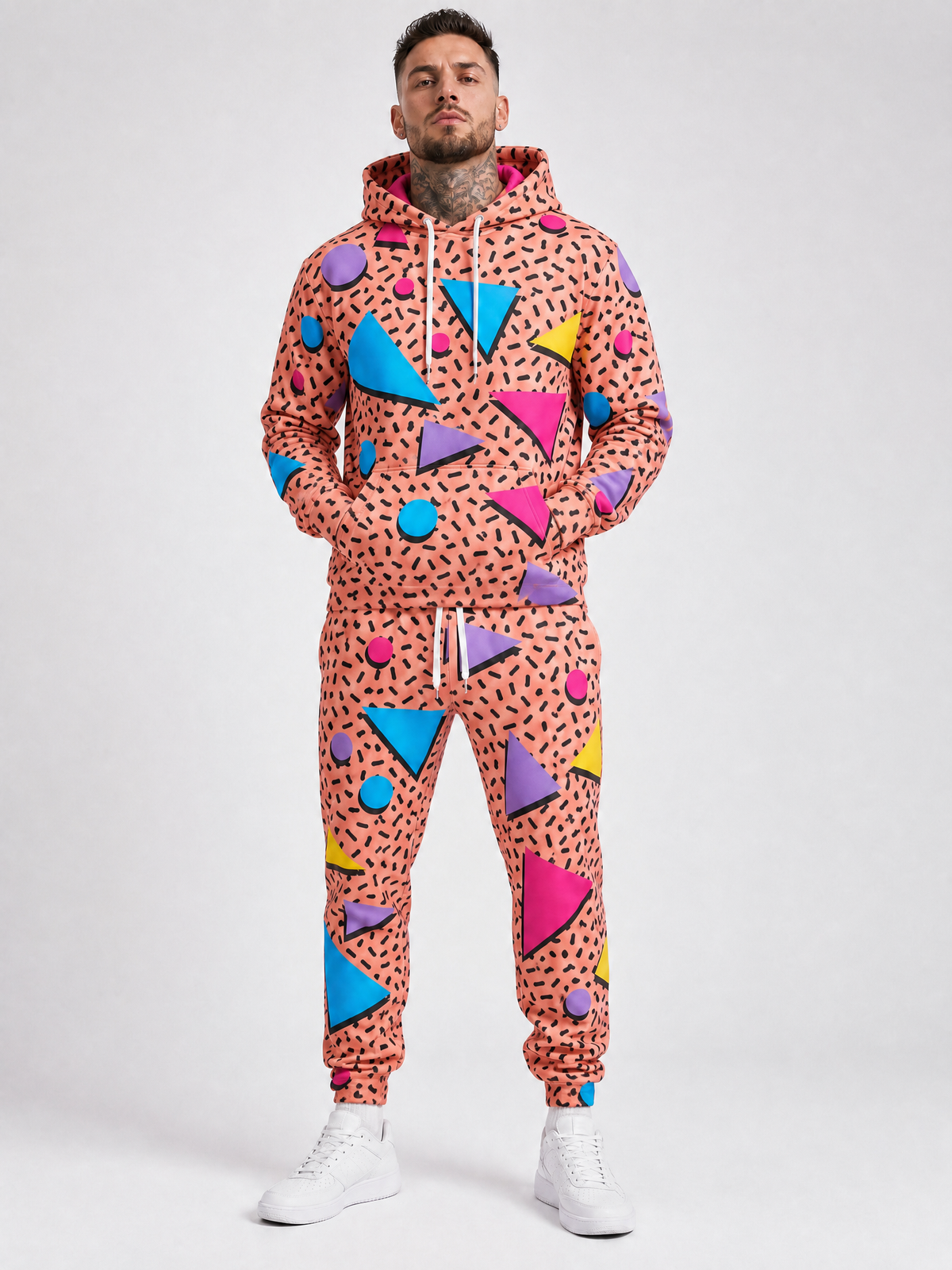 KZZ Casual Geometric Hoodie Suit for Men