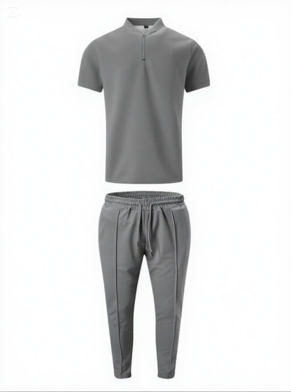 KZZ Men's Pure Color Jacket and Sports Leisure Long Pants